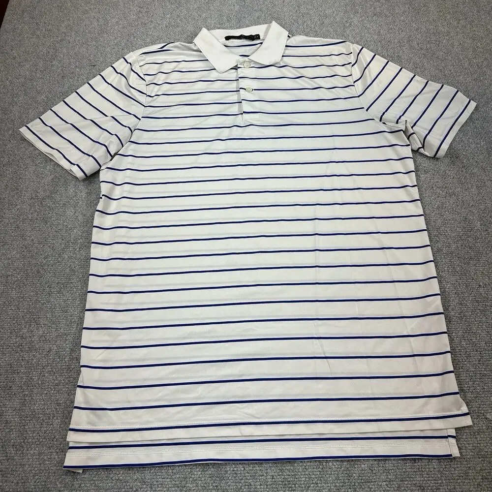 RLX Ralph Lauren Golf Polo Shirt Mens M White Blue Stripe Stretch Performance
